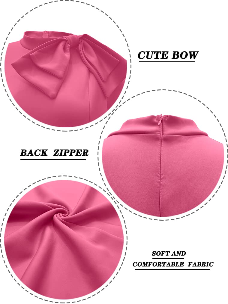 LAGSHIAN Women Fashion Peplum Bodycon Short Sleeve Bow Club Ruffle Pencil Party Dress Rose - Image 2